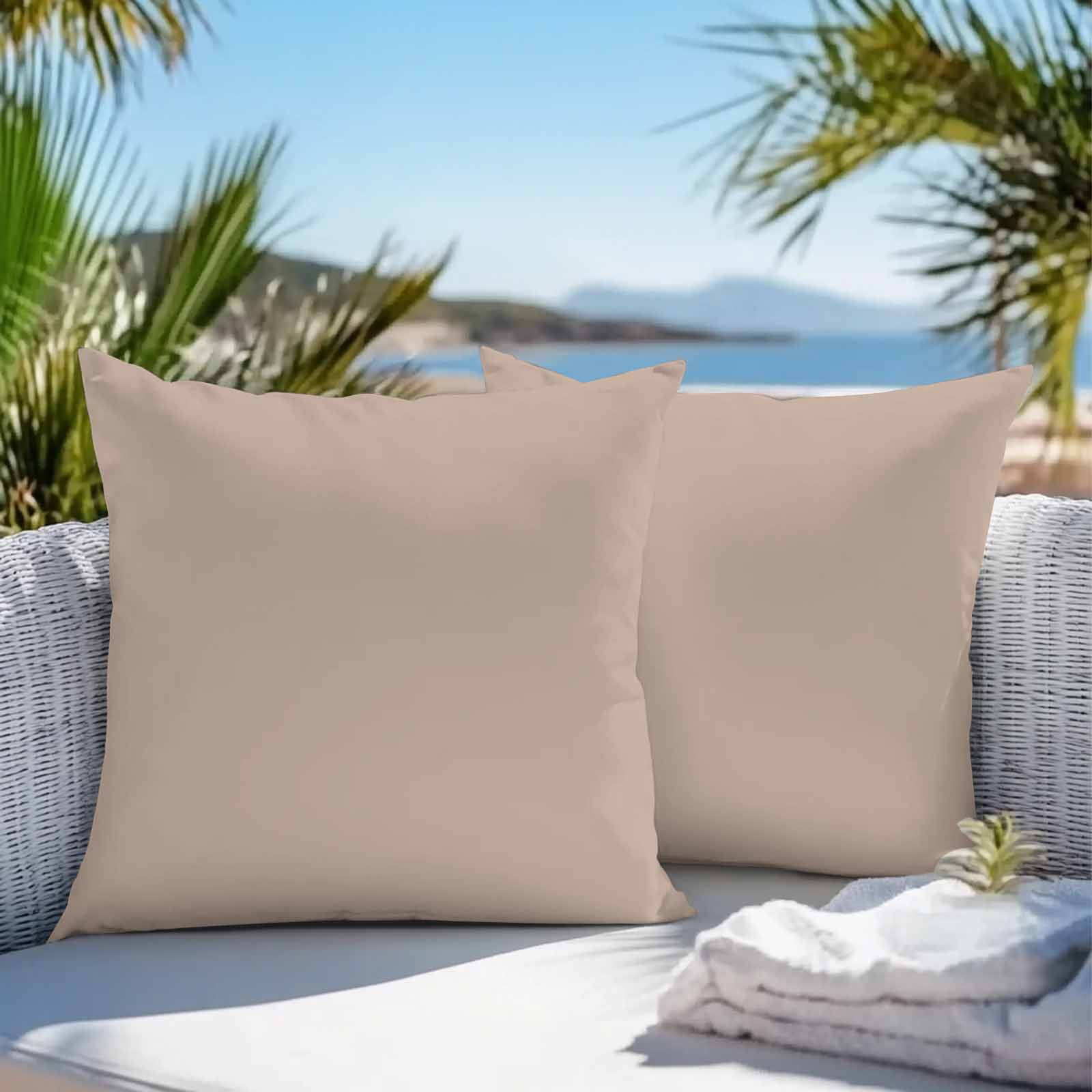Brown Throw Pillow Covers 16x16 Inch Set of 2, Farmhouse Solid Brown Color Modern Art Waterproof Outdoor Pillow Covers, Decorative Cushion Pillowcases for Couch, Sofa, Bed, Garden, Patio