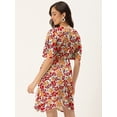 thumbnail image 3 of DressBerry Women's Printed Rayon Crepe Dress Casual Summer Kimono Sleeves Knee Length High Waist Round Neck Western Style Light Weighted High Rise Short Crepe Dress, 3 of 7