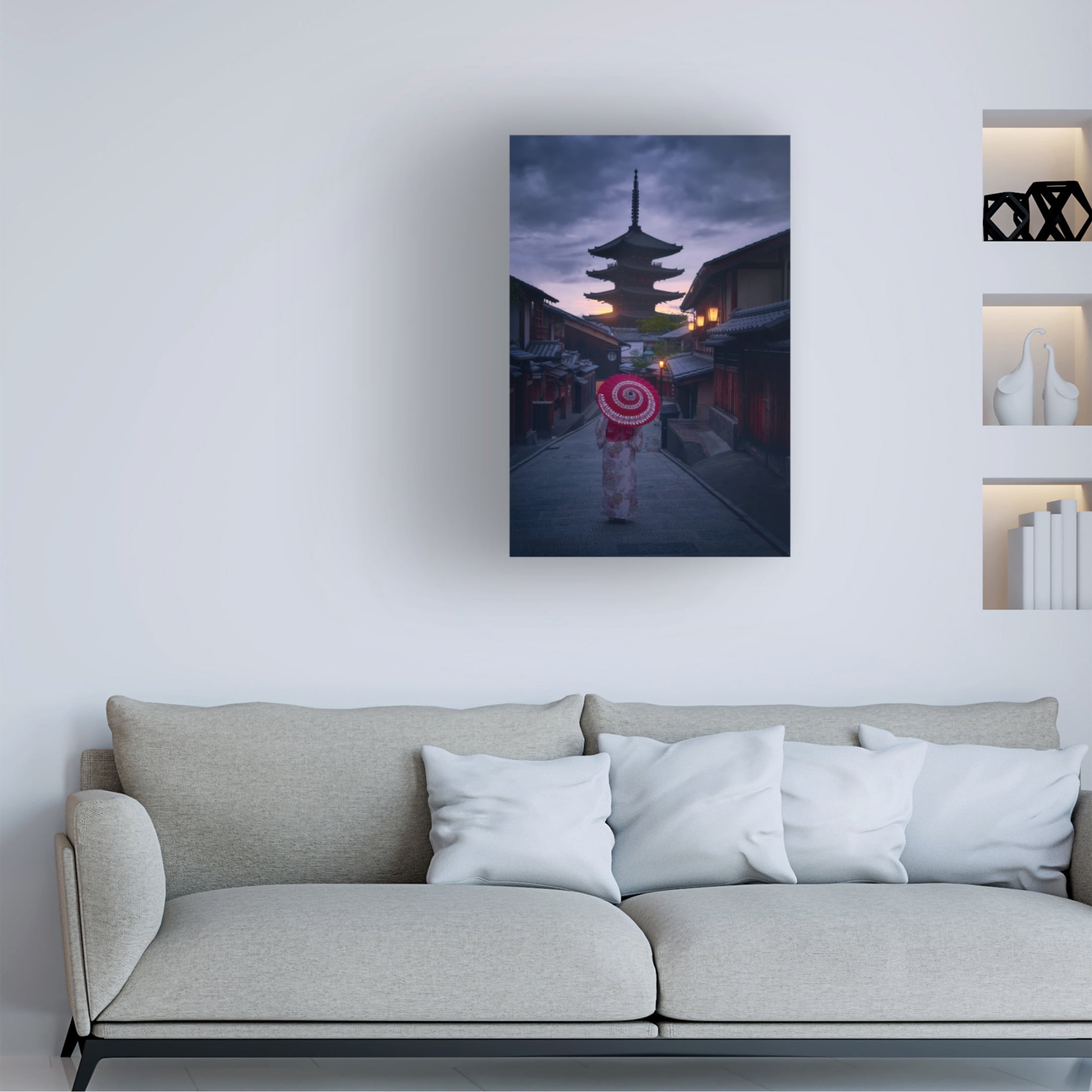 Canvas Wall Art - Javier De La 'Walking Kyoto' Wall Art for Living Room, Bedroom, or Office Décor by Trademark Fine Art - 30 x 47 Inches
