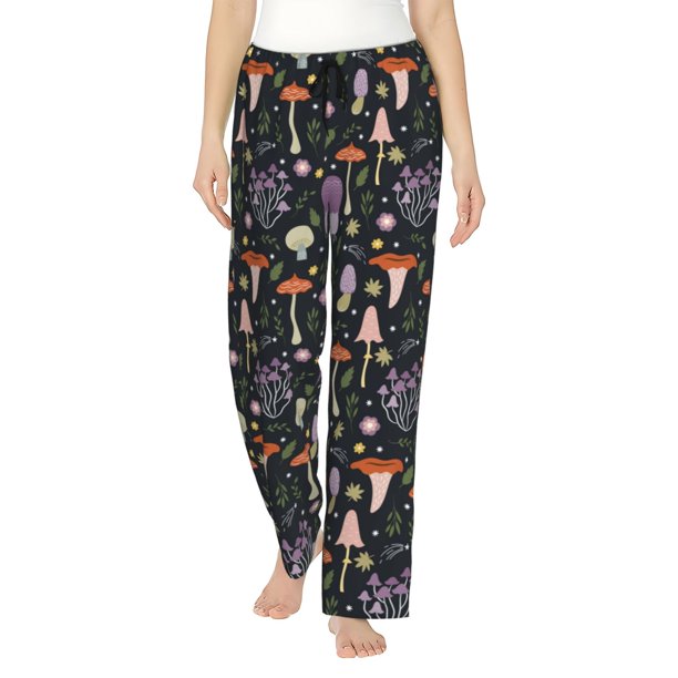 Fotbe Mushrooms Pantalones de Pijama para Mujer, Pantalones de Dormir, Pantalones Pj con Cordón y Bolsillos-Small