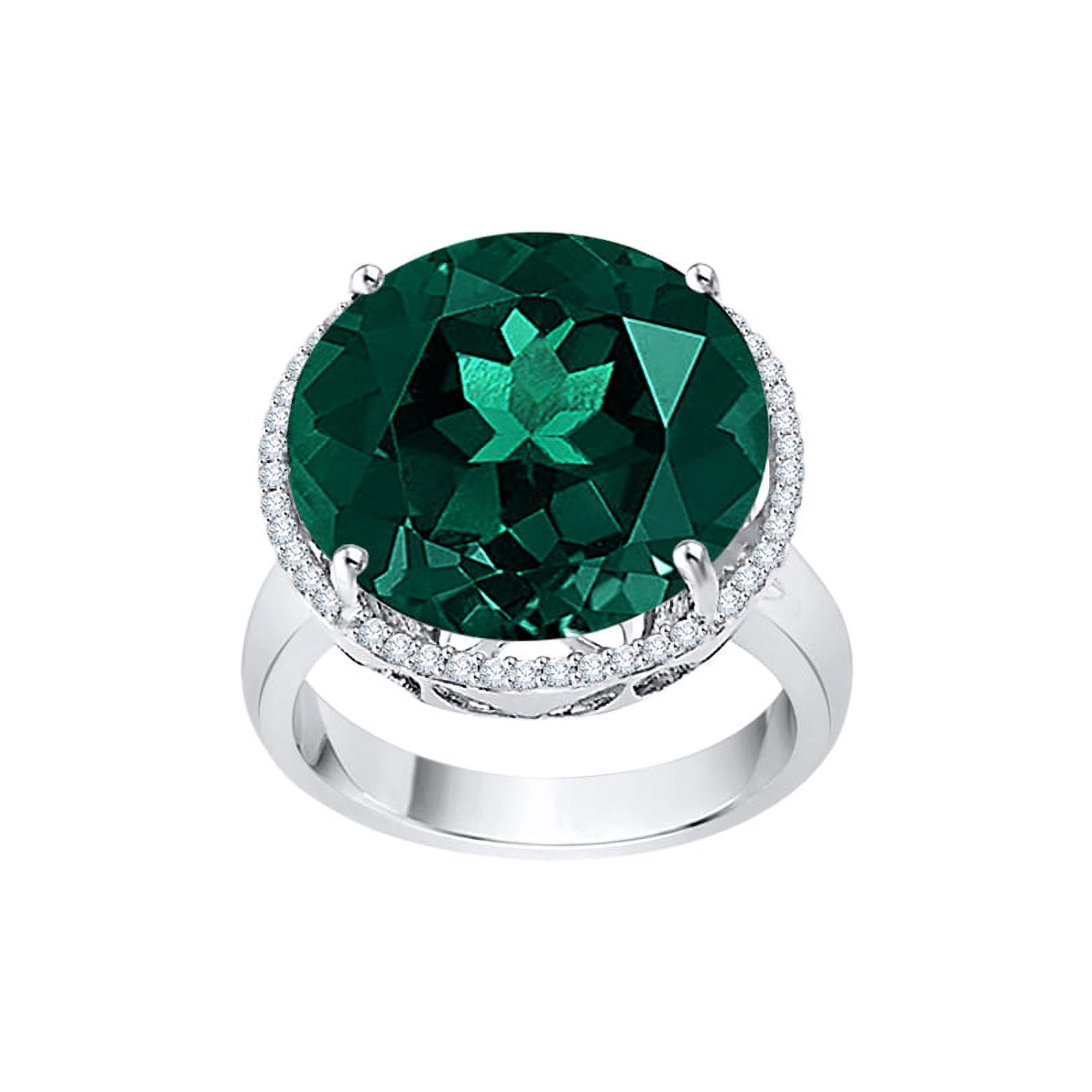 KATARINA Round Diamond and Emerald Halo Engagement Ring in 14K White Gold (15 1/10 cttw G-H I2-I3)