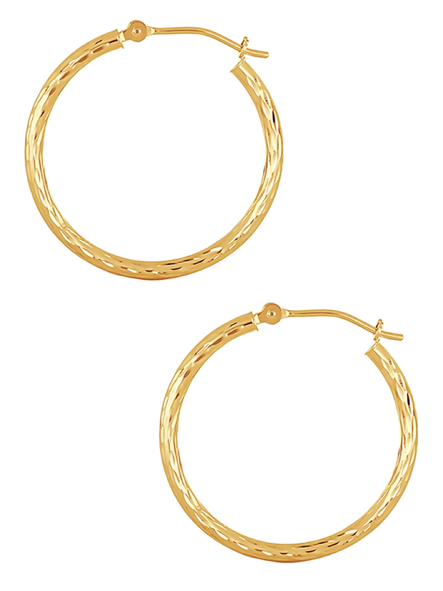 Brilliance Fine Women's Diamond Cut Tube Hoop Earrings in 14K Yellow Gold