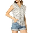 thumbnail image 6 of Allegra K Women's Ruffle Floral Casual V Neck Cap Sleeve Summer Tops, 6 of 7