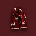 thumbnail image 1 of Versatile Christmas Knitted Wool Red Scarf Deer Elk Scarfs Printed Snowflake Warm Personality Couple Shawl, 1 of 4