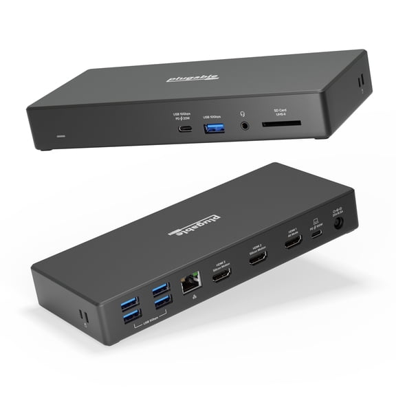 (Open Box) Plugable 13-in-1 USB-C Triple Monitor Laptop Docking Station with 100W Charging, 20W USB-C Charging, 3x HDMI