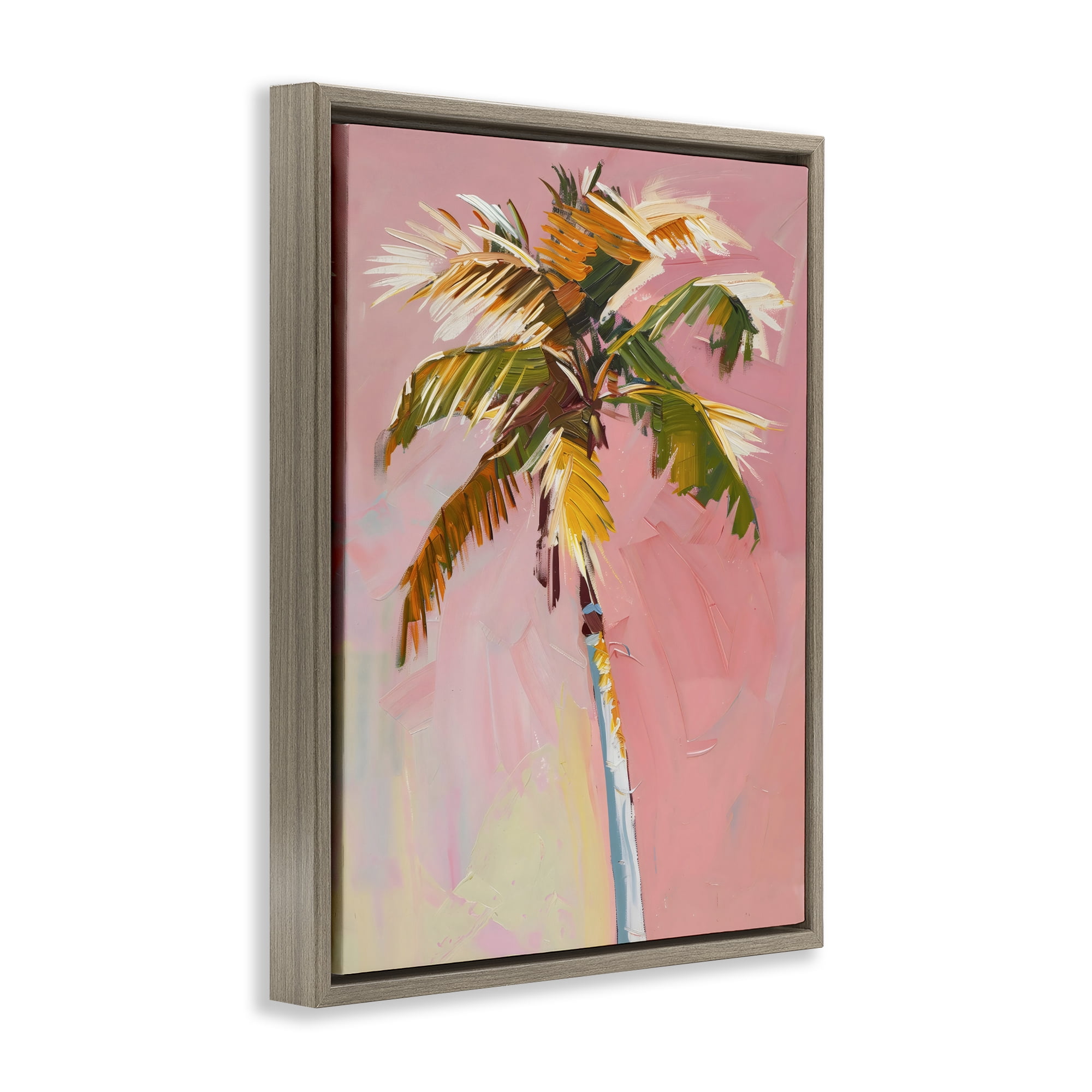 Stupell Industries Pink Palm Summer Oasis Brown Framed Floater Canvas Wall Art, design by The Prints Vibe