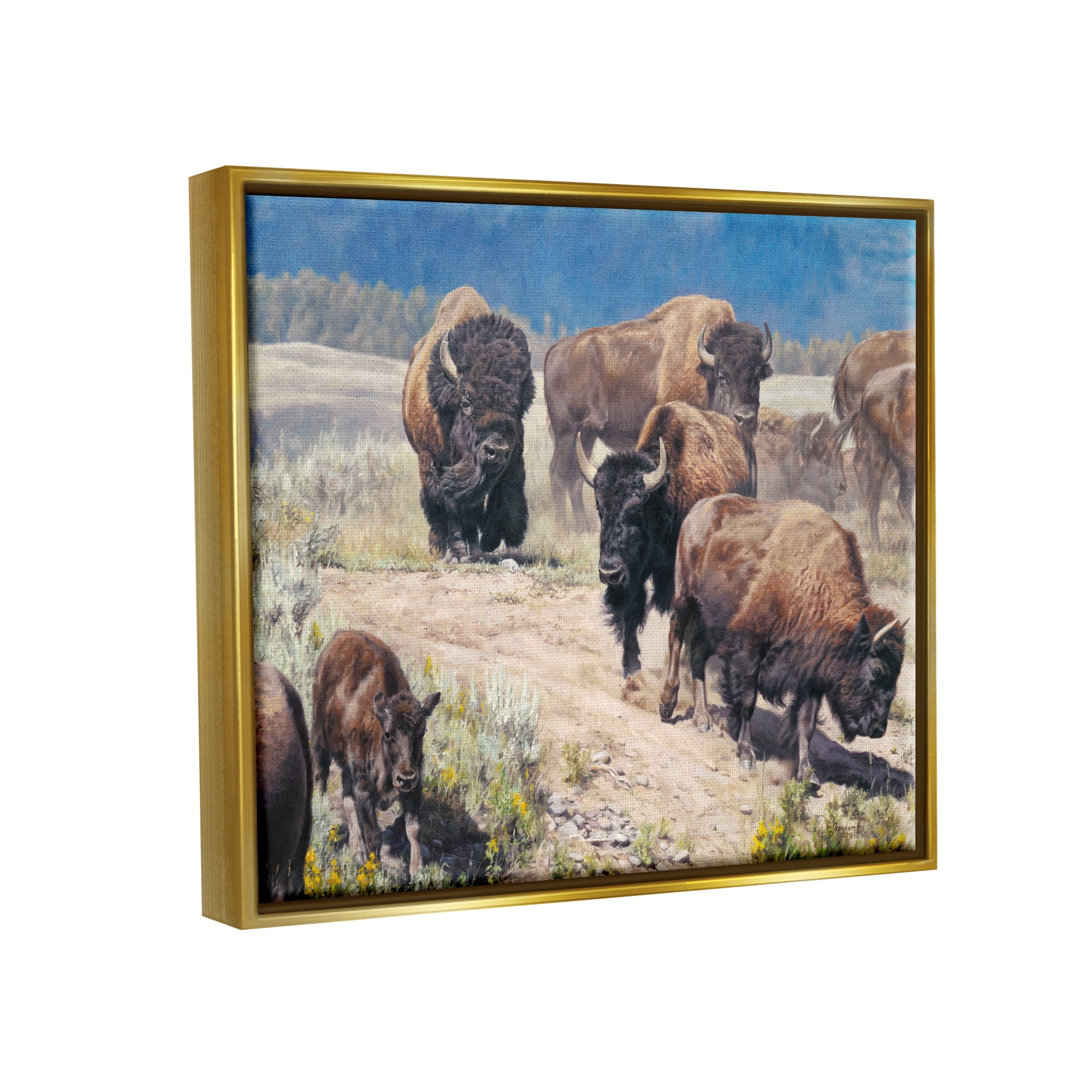 Stupell Industries Commander In Chief Bison Herd Animals & Insects Painting Gold Floater Framed Art Print Wall Art