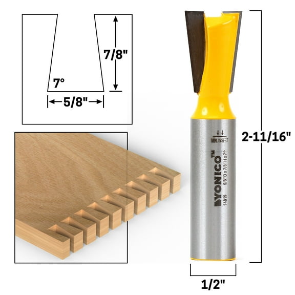 7° X 5/8" Dovetail Router Bit - 1/2" Shank - Yonico 14819