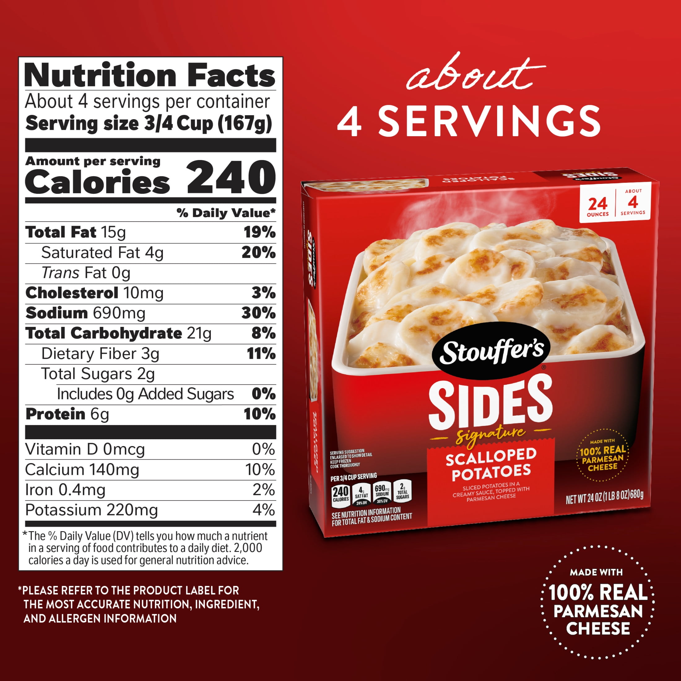 Stouffer’s Scalloped Potatoes, Side Dish for Holiday Meals, Cheesy Potatoes Frozen Side Dishes, 24 oz (Frozen)