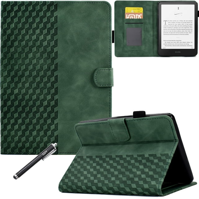 GSFY Case for All-new 7" Kindle Paperwhite 12th Gen 2024 & Kindle Colorsoft Signature Edition 2024, PU Leather Wallet Stand Protective Cover with Card Slots Auto Sleep/Wake Feature, Green