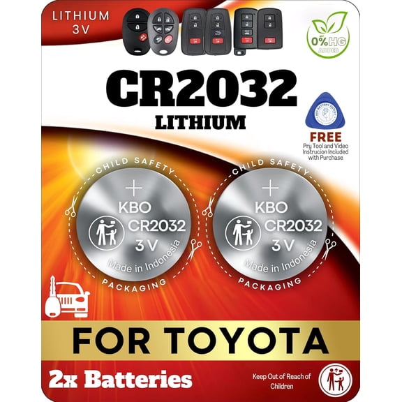 Toyota Key Fob Battery Replacement Kit - CR2032 3V Lithium Batteries (2-Pack) - OEM-Quality for RAV4, Highlander, Camry, Corolla, Prius & More - Easy Install with Pry Tool