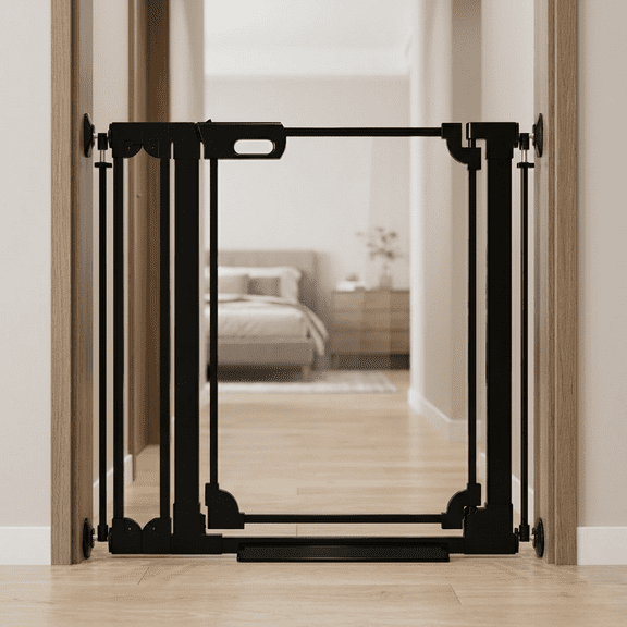 Fairy Baby Tall Clear Baby Safety Gate with Wall Protectors 29-38 in Wide Pressure Mounted Gates Black