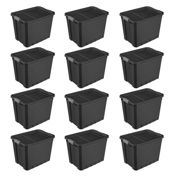 Sterilite 27 Gal Rugged Industrial Stackable Storage Tote with Lid, 12 Pack