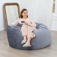 thumbnail image 2 of Yeshouse Sillón tipo puf, puf gigante de 1,20 m para adultos y adolescentes, puf relleno de espuma con funda de terciopelo, gran puf redondo y suave, sofá tipo puf para sala de estar, 2 of 7