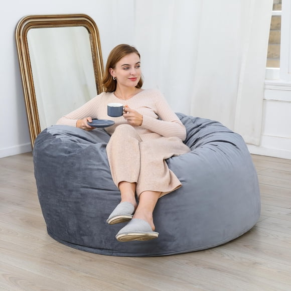 Kojooin 4FT Giant Bean Bag Chair for Adults and Teens, Foam Filled Velvet Bean Bag Sofa Chair for Living Room
