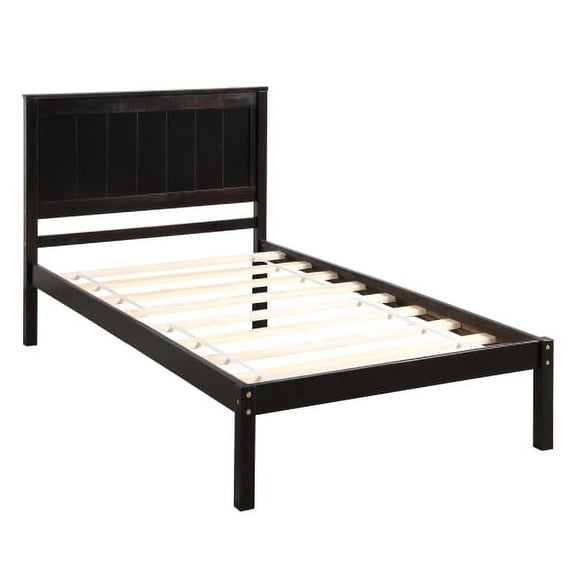 Cterwk Wood Platform Bed Wood Frame with Headboard, Dark Brown
