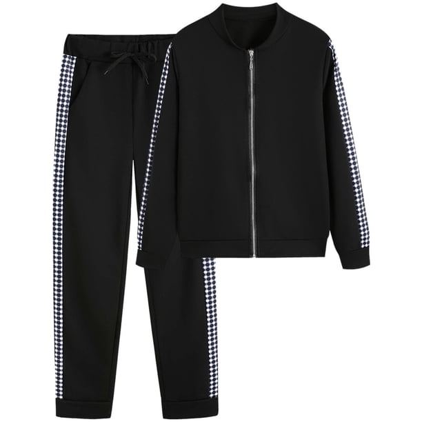 Puntoco Conjunto De Cuadros De Panel De Color Sólido con Cremallera Informal Deportiva De Moda Larga para Mujer Primavera/Invierno Puntoco Puntoco-225