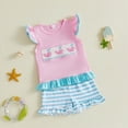 thumbnail image 5 of TOWED22 Baby Infant Girl Clothes 2 Piece Print Ruffle Sleeve Tank Tee Elastic Waist Shorts Set Summer Outfits Cute(Pink,18-24 M), 5 of 5