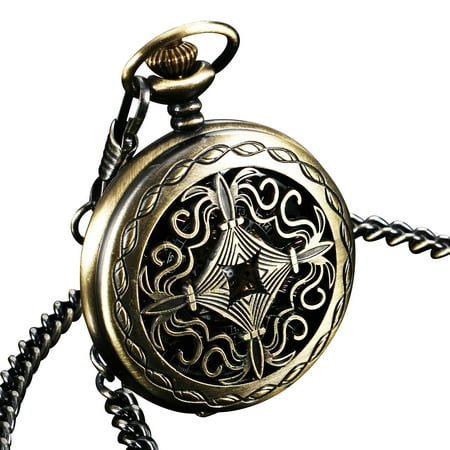 - ESS Hand-winding Mechanical Pocket Watch Stainless Steel Case Hollow Hands