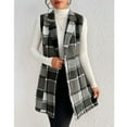 thumbnail image 2 of Arlun Womens Flannel Plaid Vest Coats Trendy Long Sleeveless Lapel Button down Jackets Casual Fall Winter Checkered Shacket No Hooded Coat Soft Comfort Outwear Black M, 2 of 5