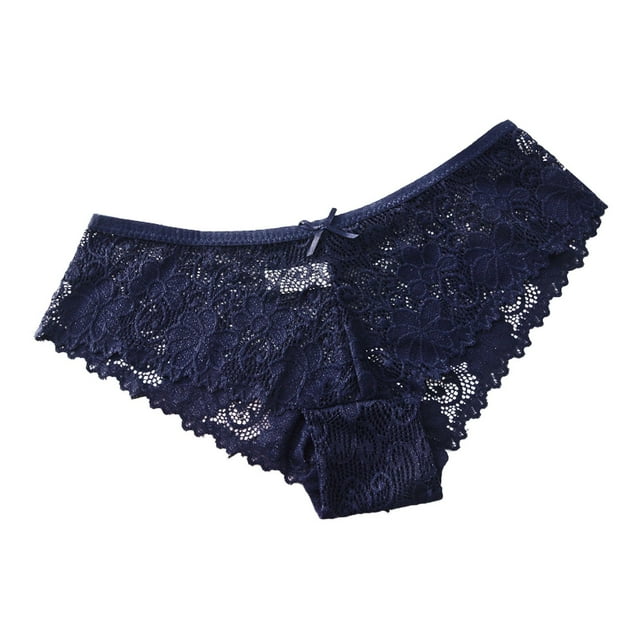 Gibobby Braguita cintura alta Mujeres T Back Bragas sin costuras Tanga Sexy Encaje Deportes Fitness Algodón Mujeres Bragas transparentes (Azul marino, M)