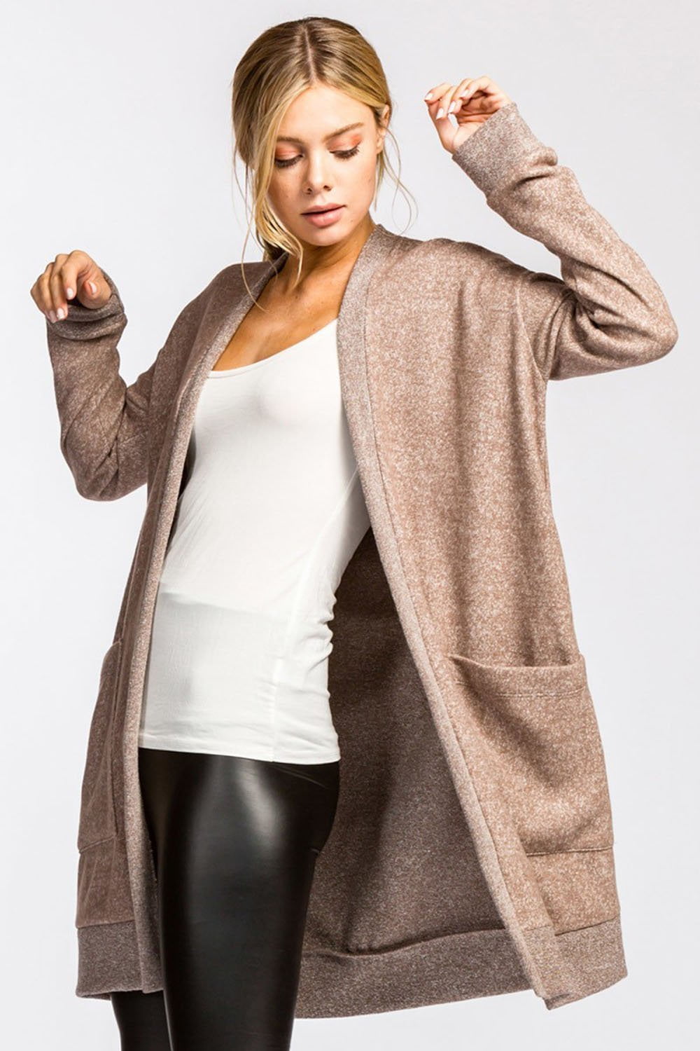 french terry open front cardigan