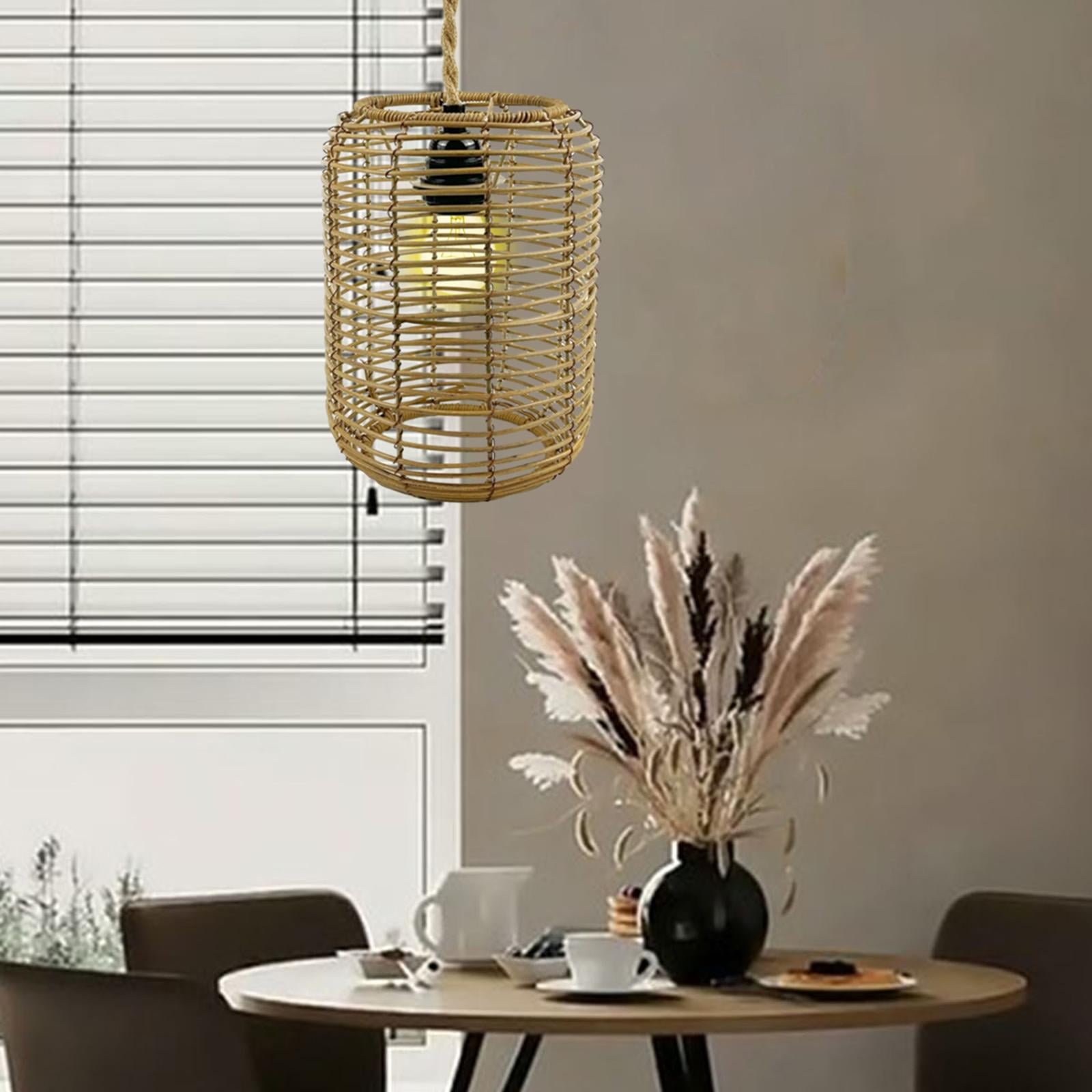 Bvdfgk Imitation Rattan Woven Lampshade Handmade DIY Easy Installation Chandelier Light