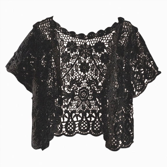 eczipvz Women's Short Sleeve Lace Shrugs Bolero Cardigan Crochet Sheer Crop Jacket(Black,XXL)