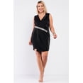 thumbnail image 2 of Sleeveless V-neck Asymmetrical Wrap Rhinestones Detail Fitted Mini Blazer Dress, 2 of 5