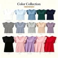 thumbnail image 7 of Fancifize Women's Ruffle Cap Sleeve Shirts Summer Casual V Neck Striped Tees Trendy Color Block Tops, 7 of 7
