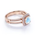 thumbnail image 3 of JeenMata Vintage 1.75 ct Cushion Cut Rainbow Moonstone and Moissanite Halo Wedding Ring in 18K Rose Gold over Silver, 3 of 6