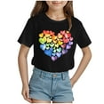 thumbnail image 1 of Nwiuh T-Shirts Graphiques Mignons avec Cœur pour Femmes, Manches Courtes, Col Ras du Cou, Coupe Régulière, Blouse, Adolescentes, Été, Décontracté, T-Shirt Basique, Hauts (Noir, 18-24 Mois), 1 of 4