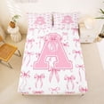 thumbnail image 5 of Manfei Pink Bow Heart Full Size Sheets For Girls,3D Cartoon Letter A Initial Print Bed Sheets For Kids,4pcs, 5 of 6