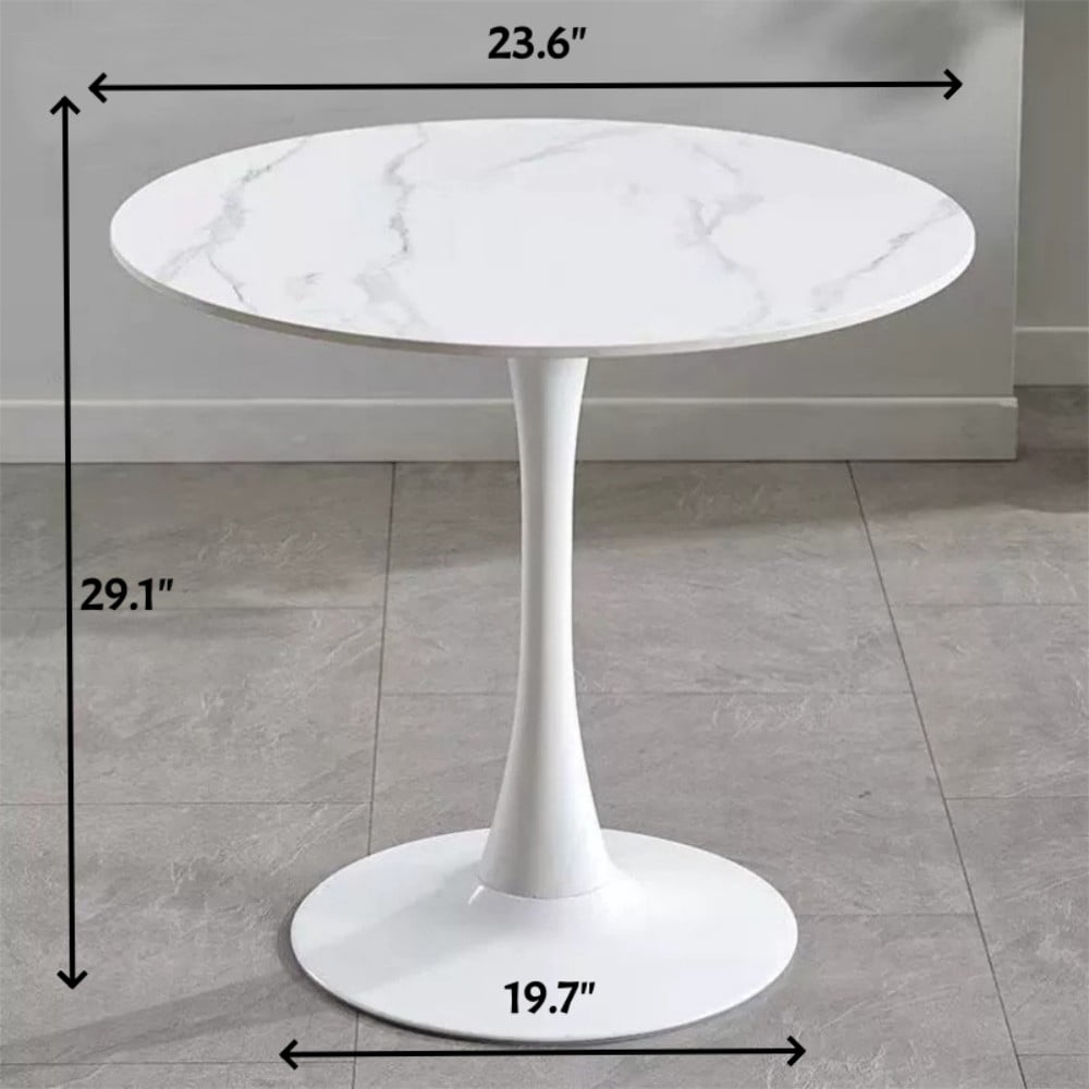 24" Round Dining Table, Modern Tulip Kitchen Table with MDF Top and Steel Pedestal Base, Mid Century Coffee Table for Living Room, Apartment, White