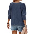 thumbnail image 5 of ZXSXSY Womens Crew Neck 3/4 Sleeve Smocked Cuff Blouses Loose Fit Shirts Casual Solid Basic Tees Tops, 5 of 7