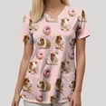 thumbnail image 7 of GEWSEY Cute Scrub Tops Stretchy Short Sleeve V Neck Cartoon Print Pattern Nursing Working Uniform Caregiver Top (Light Pink, XXL), 7 of 7