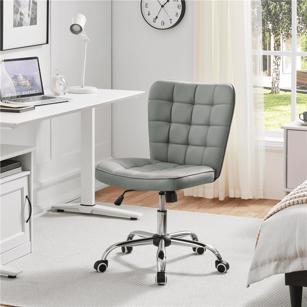 Alden Design Modern Tufted Armless Desk Chair with Rolling Wheels, Light Gray