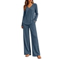 thumbnail image 2 of Bloomae Lounge Sets for Women 2 Piece Ribbed Knit Sweater Outfits | Airport, Vacation, Travel, Front Ruched Pleated V Neck, Loose Wide Leg Comfy Baggy Pants, Fall Fashion,Lightweight Cozy Pajamas Set, 2 of 9