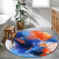 thumbnail image 3 of Round Rugs 4Ft, Orange Blue Round Area Rug Washable Indoor Throw Carpet, Modern Abstract Oil Painted Aesthetics Soft Non Slip Circle Rug for Kitchen Nursery Room Home Decor Aesthetic, 3 of 8