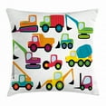 thumbnail image 1 of Construction Throw Pillow Cushion Cover, Cute Style Vehicles and Heavy Equipment Forklift Earthmover Excavator Mixer, Decorative Square Accent Pillow Case, 24 X 24 Inches, Multicolor, by Ambesonne, 1 of 2