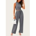 thumbnail image 4 of PRETTYGARDEN Women's Summer 2 Piece Outfits Ribbed Knit Lounge Sets Tracksuit Sleeveless Crop Tank Tops Wide Leg Casual Pants, 4 of 6