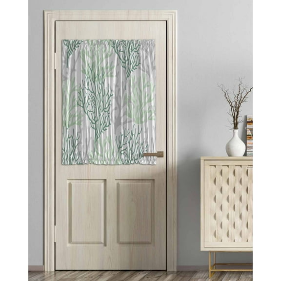 Sage Green Coral Coastal Blackout Curtains, French Door Curtains for Door Window, Summer Beach Seaside Nautical Privacy Drapery for Patio/Sidelight Doors, 1 Panel with Tieback, 54 x 40 Inches