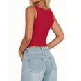 thumbnail image 2 of Womens Spring Tops, Sleeveless Square Neck Sexy Slim Tank Tops With Built In Bras Solid Color Pullover Plus Size Sweatshirt T For Women Long Tops Going Out Tops Camisole (XS, Red) ZMTing, 2 of 4