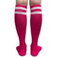thumbnail image 4 of COUVER Women's Cotton 2 Striped Knee High Fashion Tube Socks, Hot Pink / White, 1 Pair, 4 of 8