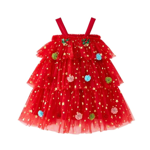 Mercatoo Girls Christmas Sequine Tulle Princess Dress Kids Cute Sleeveless Flowy Tutu Dress Xmas Birthday Part𝐲 Dress
