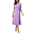 thumbnail image 2 of INSPIRE CHIC Women's Crew Neck Tie Waist Short Sleeve A-Line Midi Dress S Lavender, 2 of 6