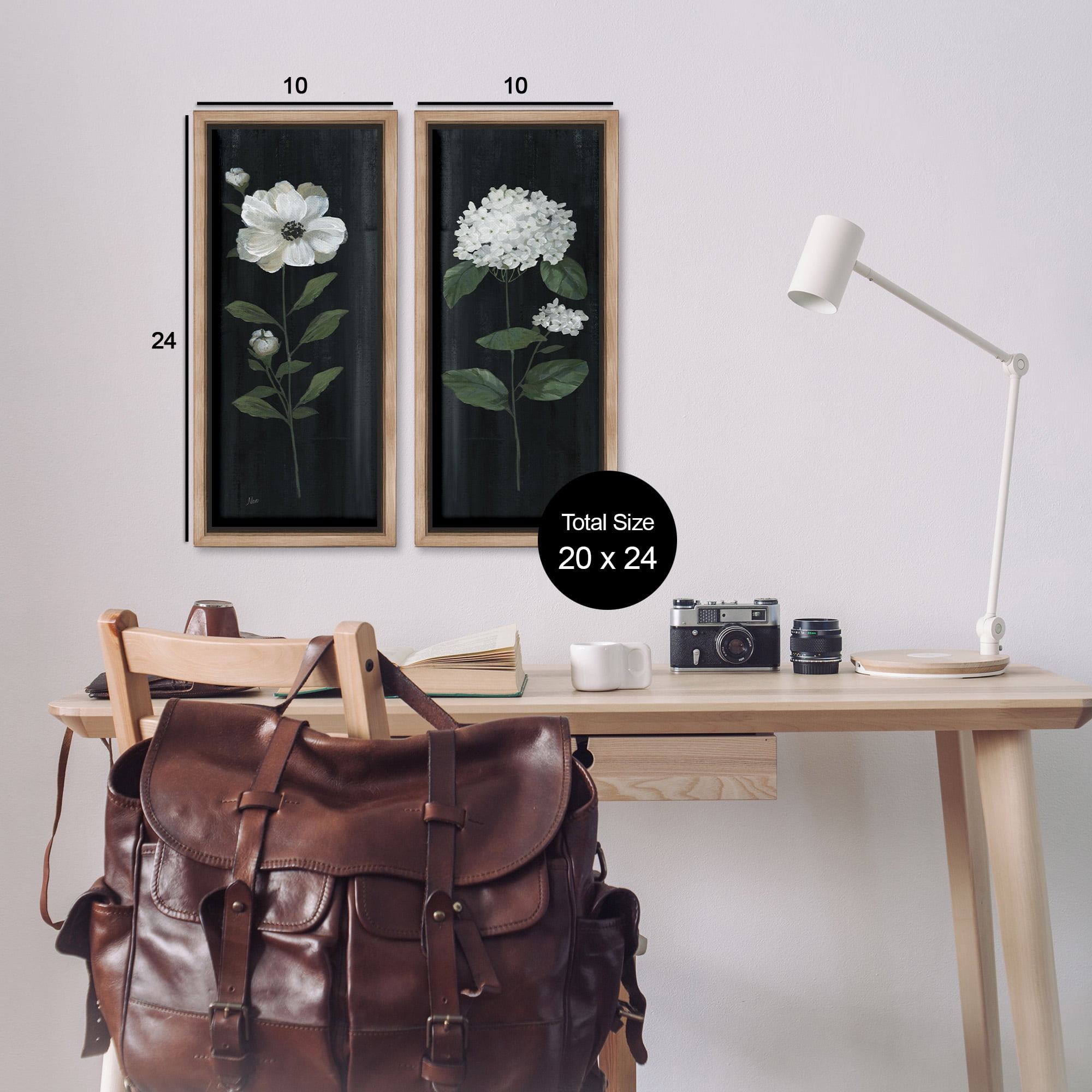 Stupell Industries Delicate White Flower Sprigs Botanical & Floral Painting Brown Floater Framed Canvas Art Print Wall Art, 11 x 25, Set of 2