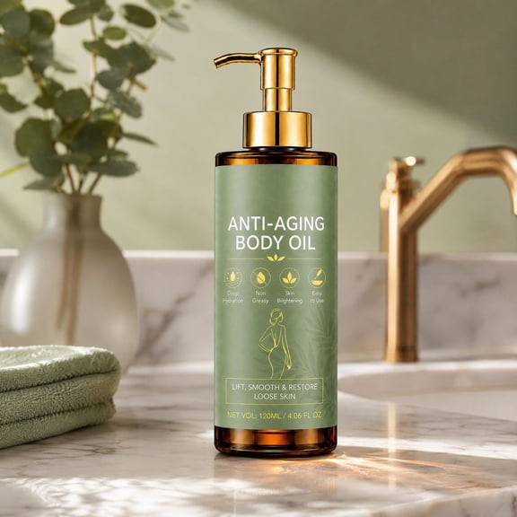 PIGOGI Firming Body Oil for Women Slow Aging Non Greasy Moisturizing After Shower Massage Dry Mature Skin 120ml