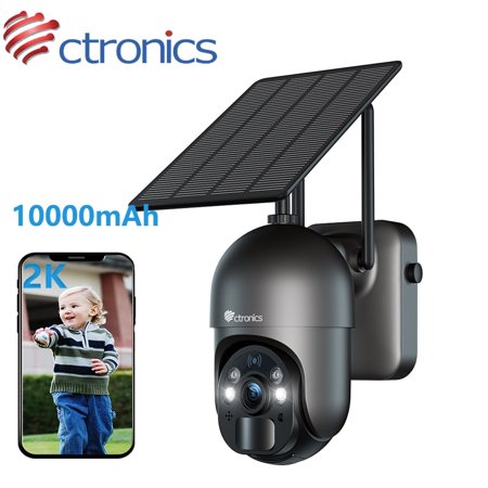 Ctronics S20-G-4MP Outdoor Surveillance Camera, 2560*1440 4MP with Solar/Battery Powered, 10000mAh, Black