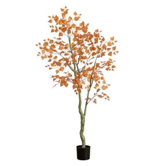Nearly Natural Birch Leaf Autumn Artificial Potted Fall Tree - 6'
